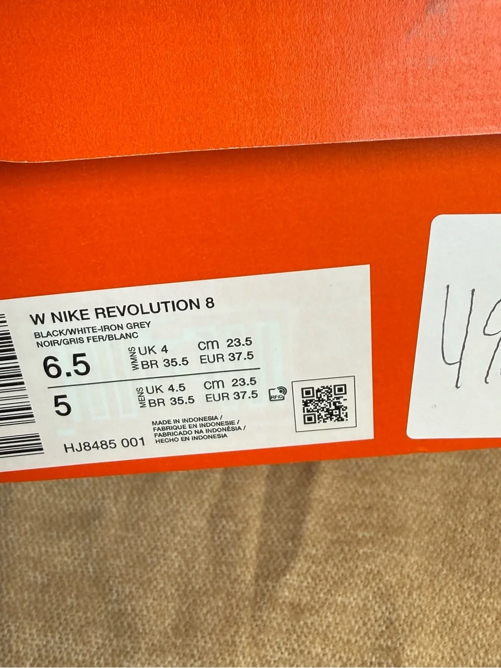 Size 6.5 US Women's- Nike Revolution 8 Black White.